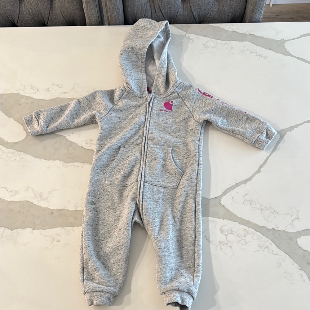 Carhartt Gray One Piece Footies with Hood and Zipper